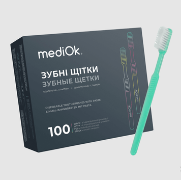 Одноразовая зубная щетка с пастой MediOk (зеленая) 20863 фото