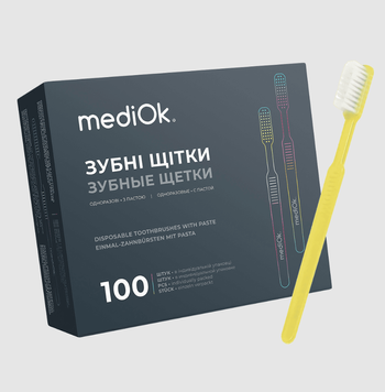 Одноразовая зубная щетка с пастой MediOk (желтая) 20862 фото