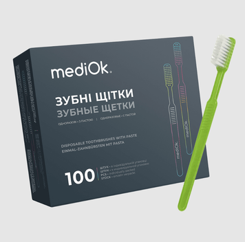 Одноразовая зубная щетка с пастой MediOk (лайм) 20864 фото