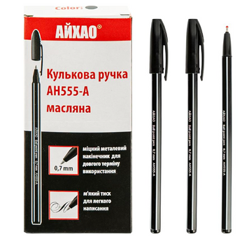 Ручка шариковая Aihao AH-555, черная 23758 фото
