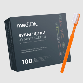 Одноразовая зубная щетка с пастой MediOk (оранжевая) 20865 фото