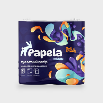 Папір туалетний Papela Middle 3 шари 4рул-150 відривів 16631 фото