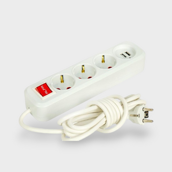 Удлинитель 3 розетки 3м+2USB ALFUSB3M фото
